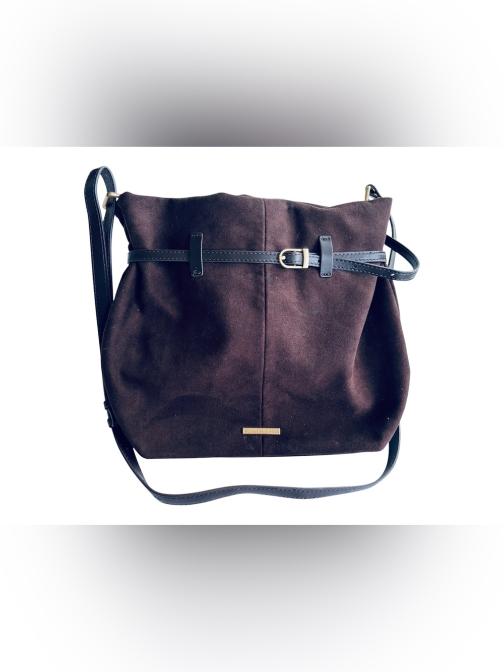 House of Harlow 1960 Brown Faux Suede Crossbody Shoulder Bucket Bag
